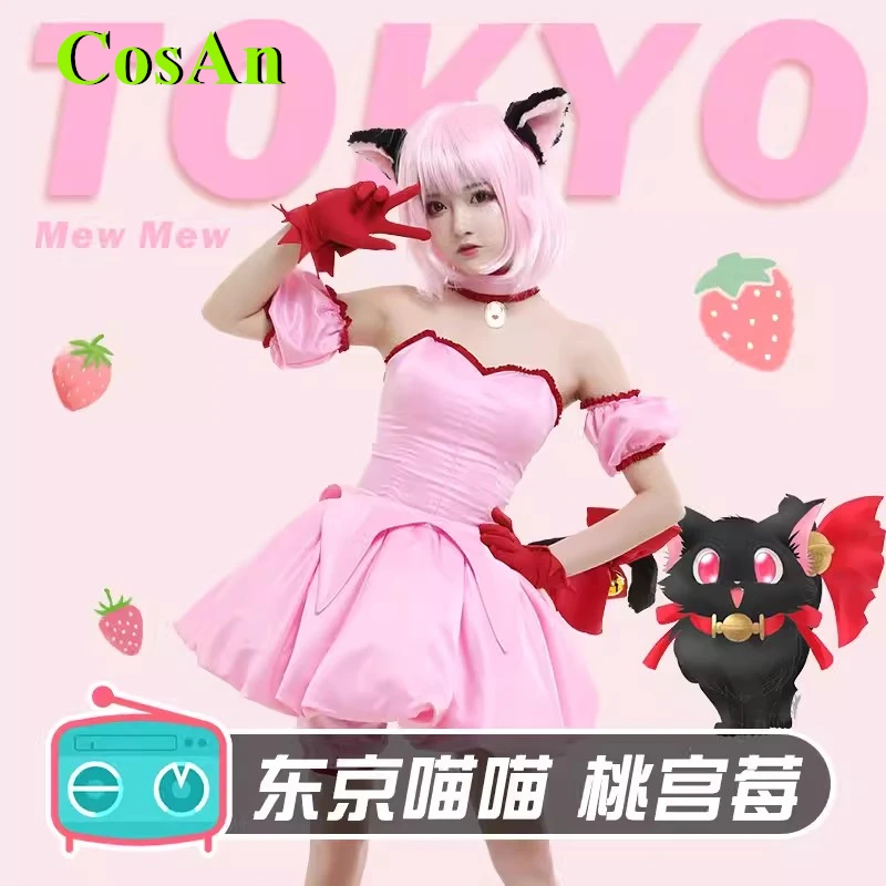 

CosAn Anime Tokyo Mew Mew Momomiya Ichigo Cosplay Costume Sweet Lovely Pink Battle Dress Activity Party Role Play Clothing XXL