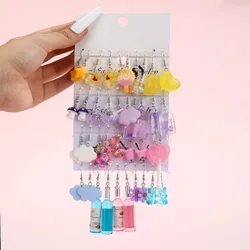 New Fashionable Earrings with Fresh and Sweet Resin Simulation Flowers, Star Shaped Lollipops, Wine Bottle Earrings Set