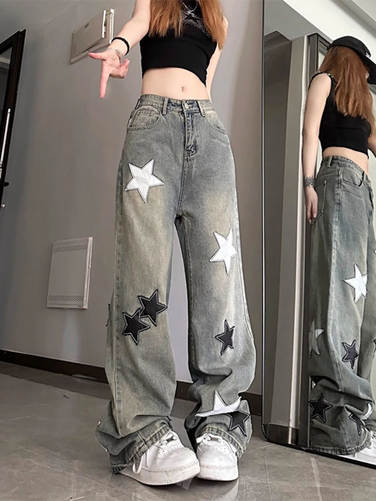 

American Vintage Jeans Star Print High Waist Casual Loose Autumn Pantalones Y2k Harajuku Streetwear Preppy Style Women Clothing