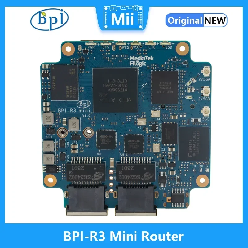 

Banana Pi BPI-R3 Mini Router Board MediaTek MT7986 ARM A53 2G DDR 8G eMMC Support WiFi 6 and 2 x 2.5GbE Port Open Source Router