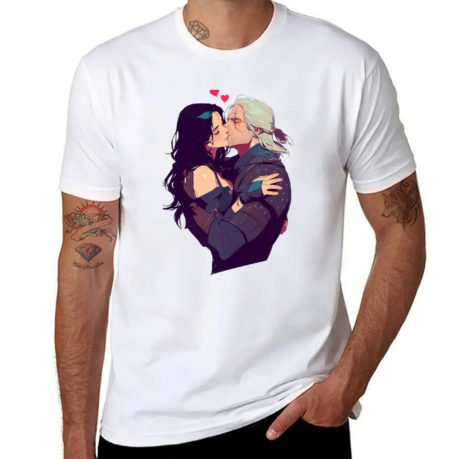 

Lovers Kiss - Valentines Day - Anime Style - Witcher T-Shirt man t shirts for men casual T-Shirt