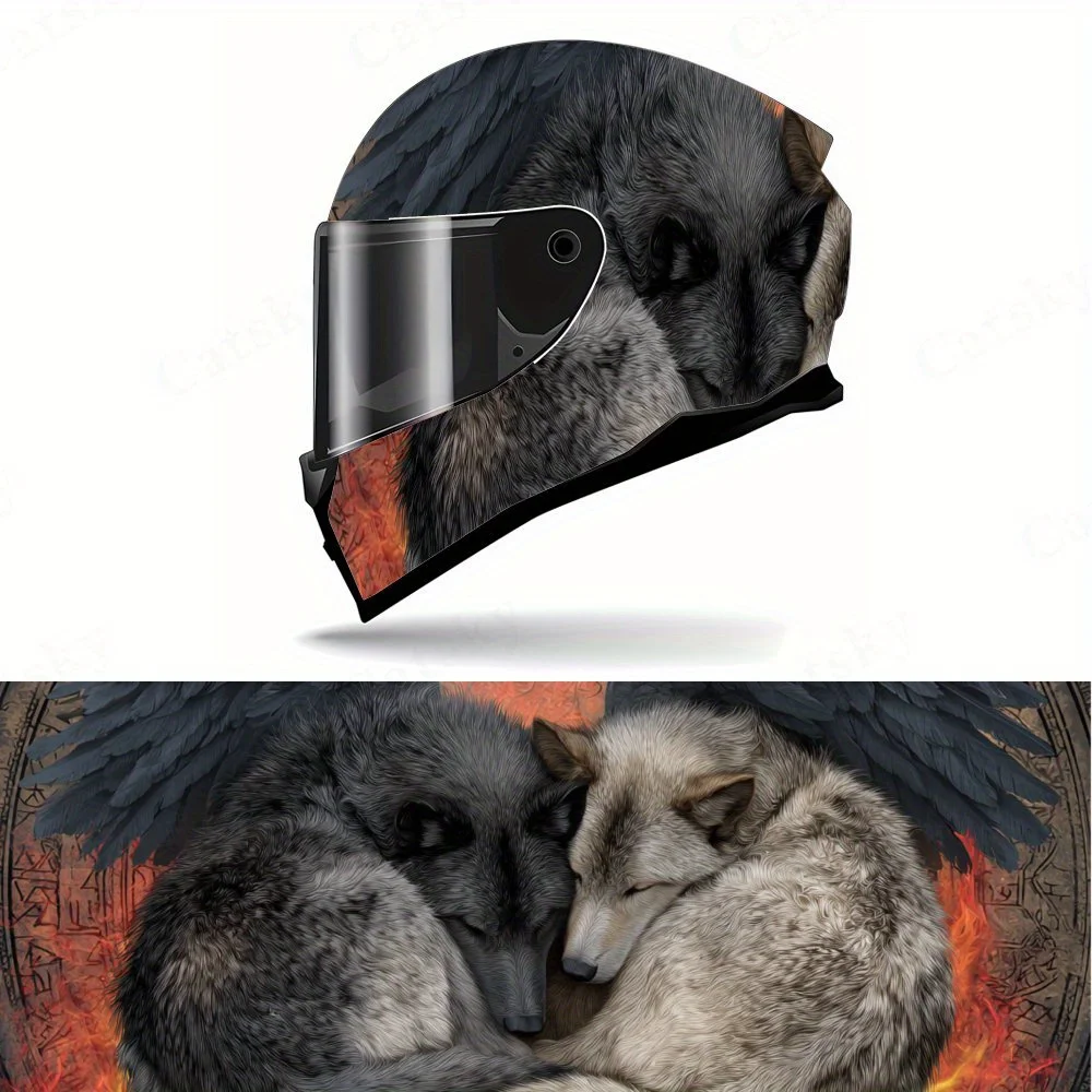 

Enchanting Winged Wolf Pair Helmet PVC Protective Sticker, Motorcycle Helmet Exterior Decorative Accessory, Waterproof & Self-ad