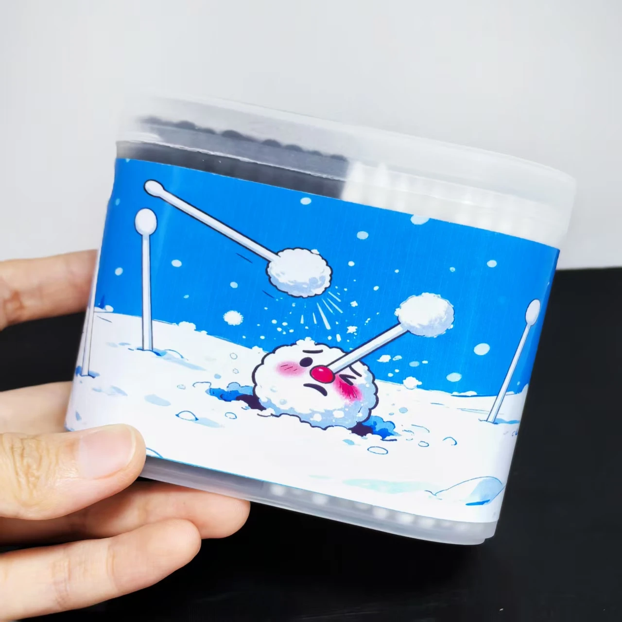 300개 눈송이 무늬 상자 포장 면봉, 흑백 양면, 이중 색상 선물용 면봉