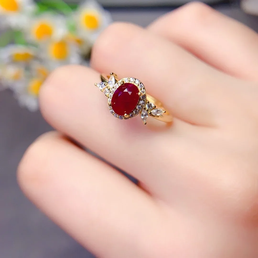 New Model Fashionable Niche Style Natural Ruby S925 Silver Ring Designer Craftsmanship Elegant Feminine
