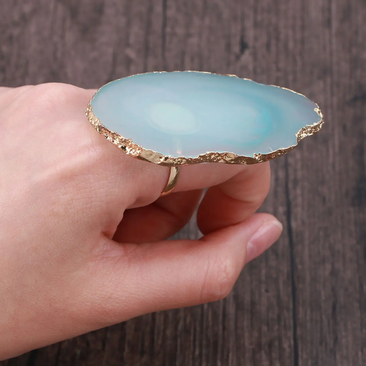 Manicure Nail Art Finger Ring Palette Mini Adjustable Gold Jade Agate Resin Paint Tray Convenient for Professional Artists