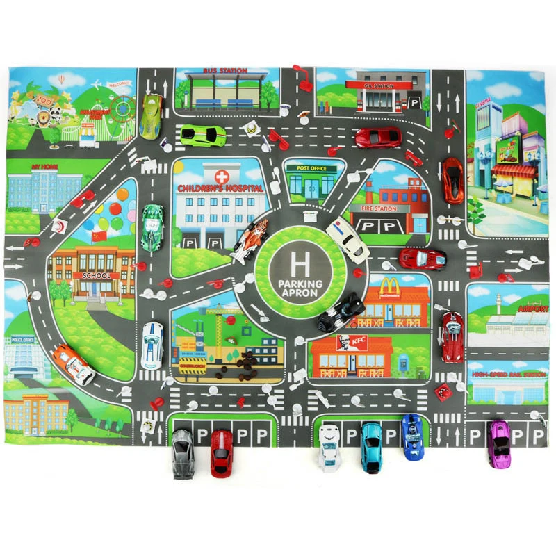 Educational Toy 130*100cm Road Mat Ffic Car Map 83*58cm Children Road Plastic Carpet Family Game For Kid Crawling Games Party