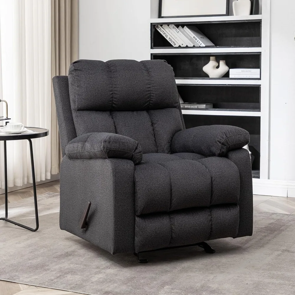 "Sillón reclinable basculante moderno: sillón manual relleno, balancín tapizado de tela para salón y dormitorio"