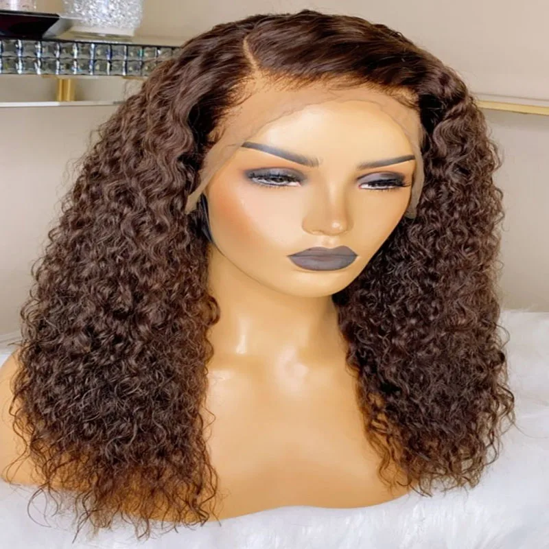 Perruque Lace Front Wig sans colle crépue bouclée pour femmes noires, cheveux de bébé, brun, doux, densité 180, degré de chaleur, pré-plumé 03, 26 pouces