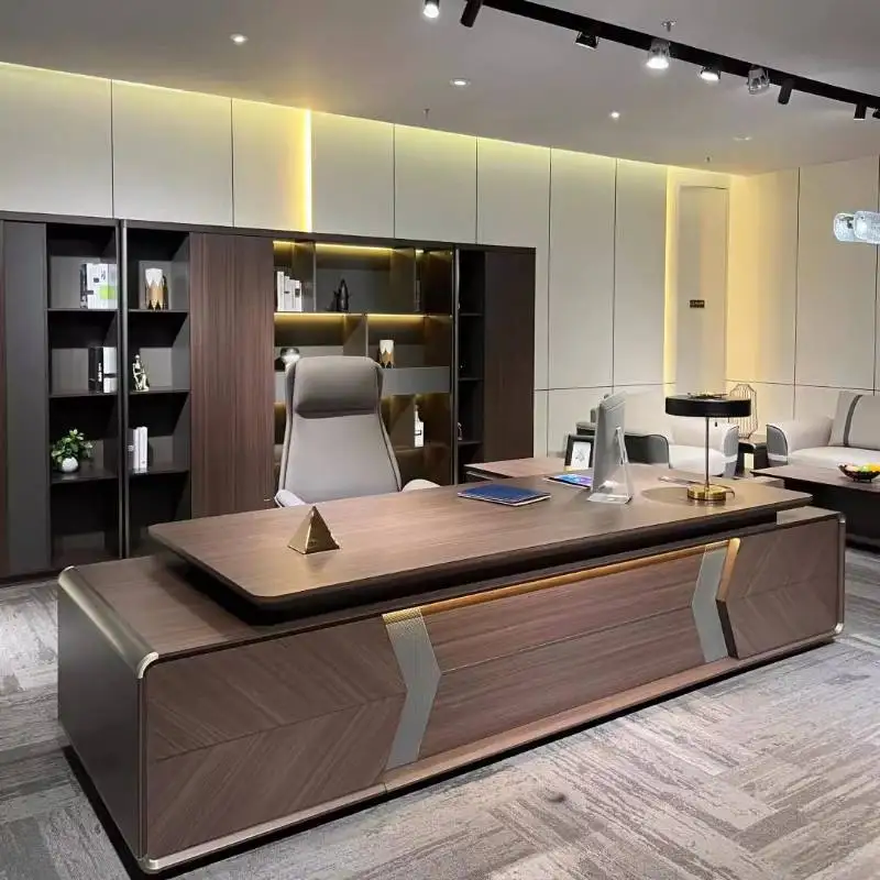 Brown Chair Executive Office Desk Modern Wood Adjustable Drawers Computer Desk Standing Study Scrivania Work Station Table