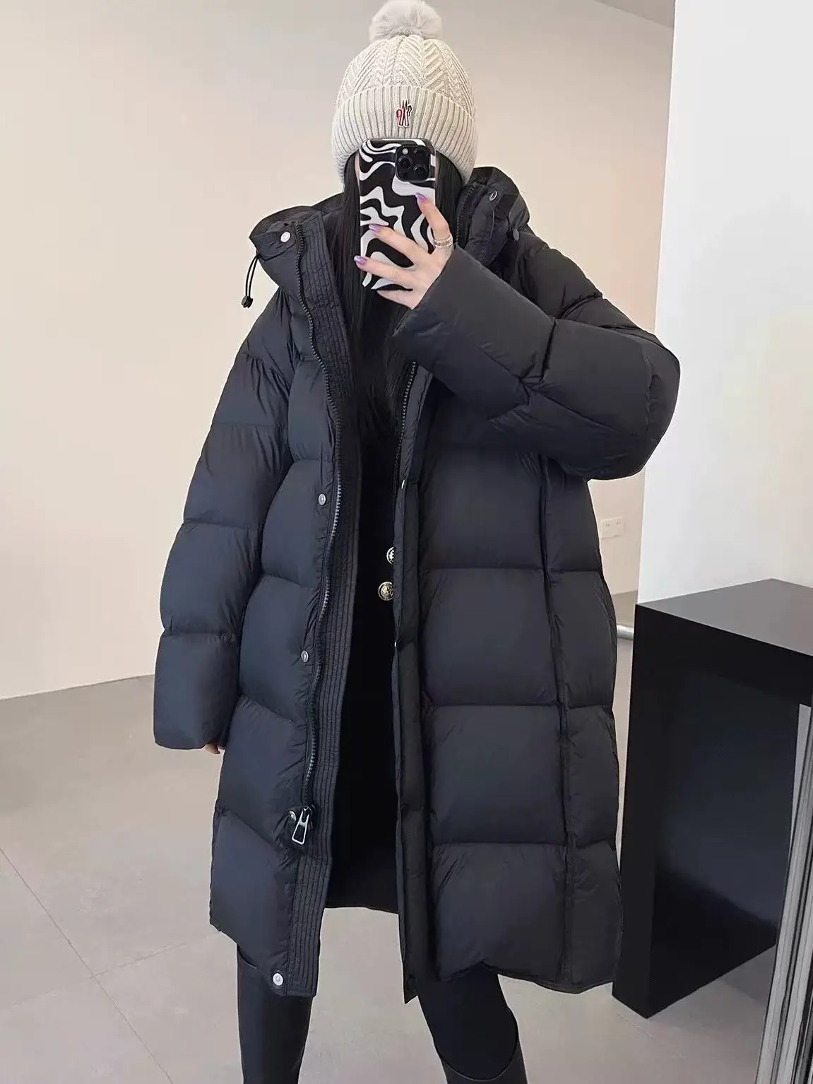 Winter Mid Length Hooded Solid Matte Down Jacket Female Zipper Warm Thick Outwears Women White Duck Down Parker Down Jackets