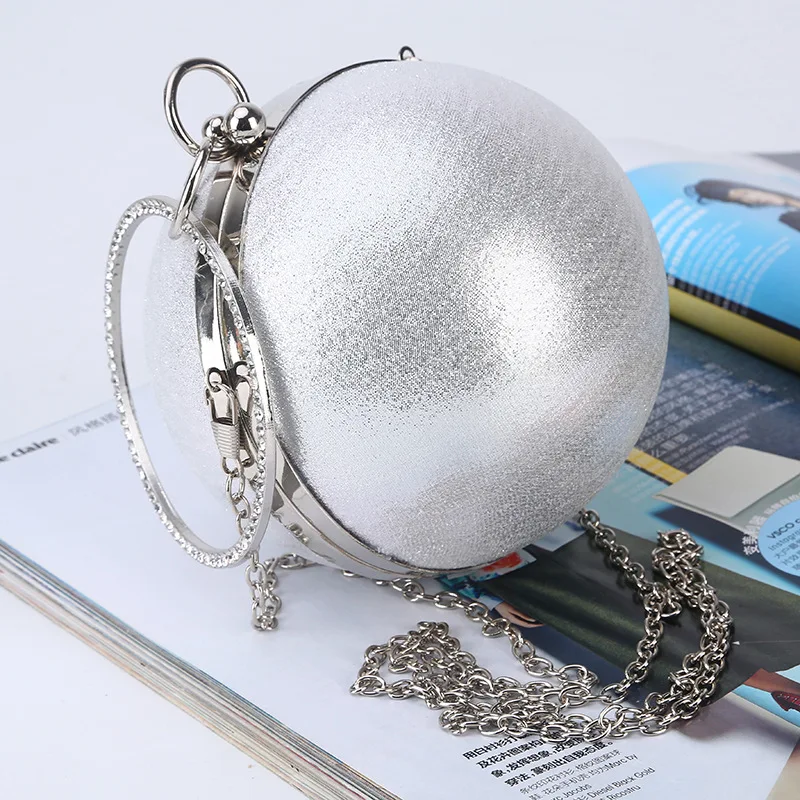 Famous Brand Design Fashion Pearl Ball Shape Evening Bags Cute Gold Silver Party Round Globe Handbags Shoulder Bag Women Purse