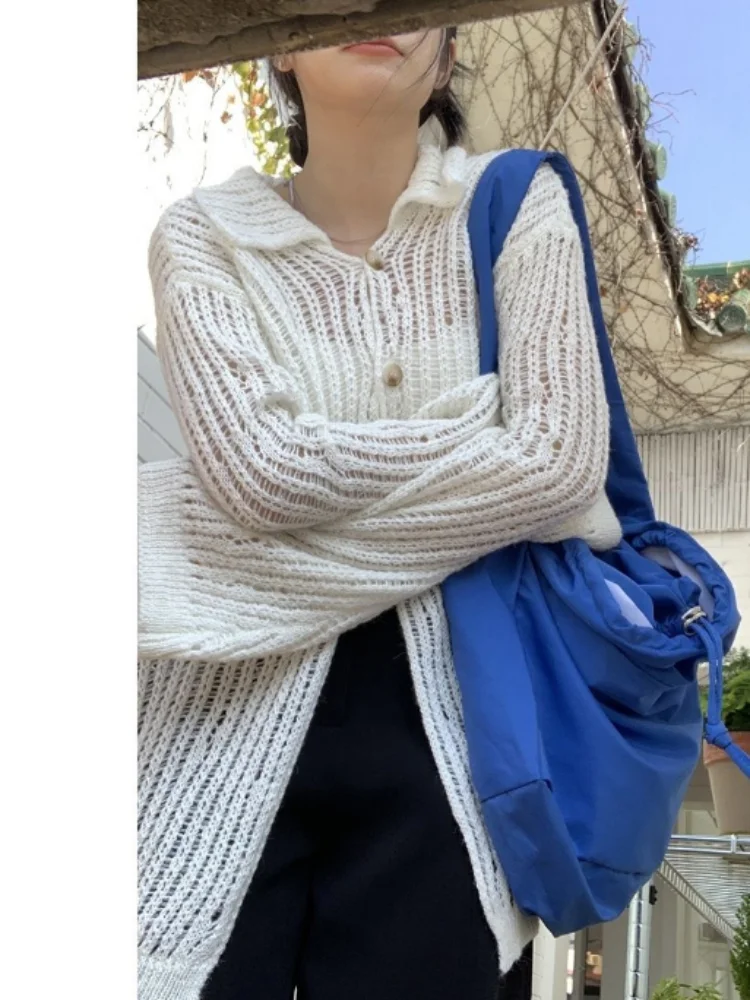 Y2k Aesthetic 2024 Spring Cardigan Femme Vintage Grunge Knitted  Harajuku Turn Down Collar Elegant Loose Women Sweaters