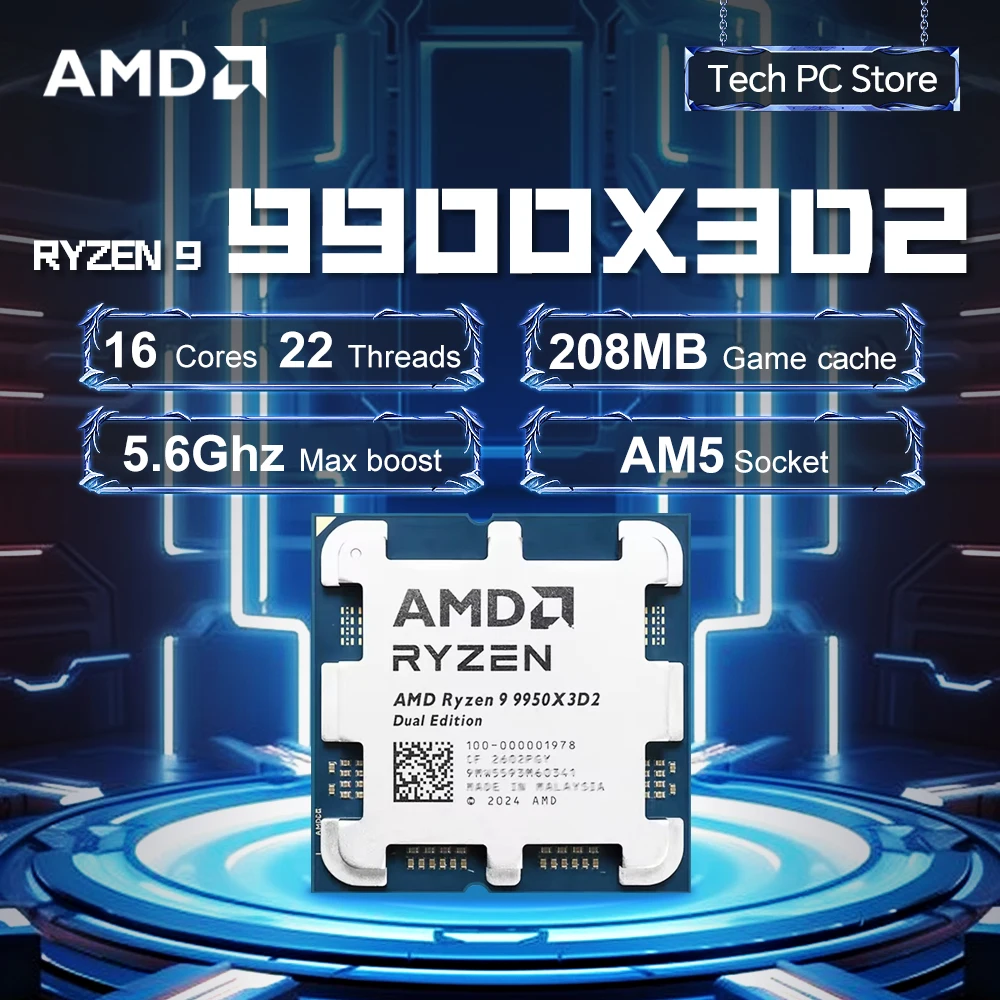 AMD Ryzen 9 9950X3D2 4.3GHz 16-Core 32-Thread Socket AM5 R9 9950X3D2 NEW Gaming Processor 200W DDR5 L3=192M 4NM but without fan