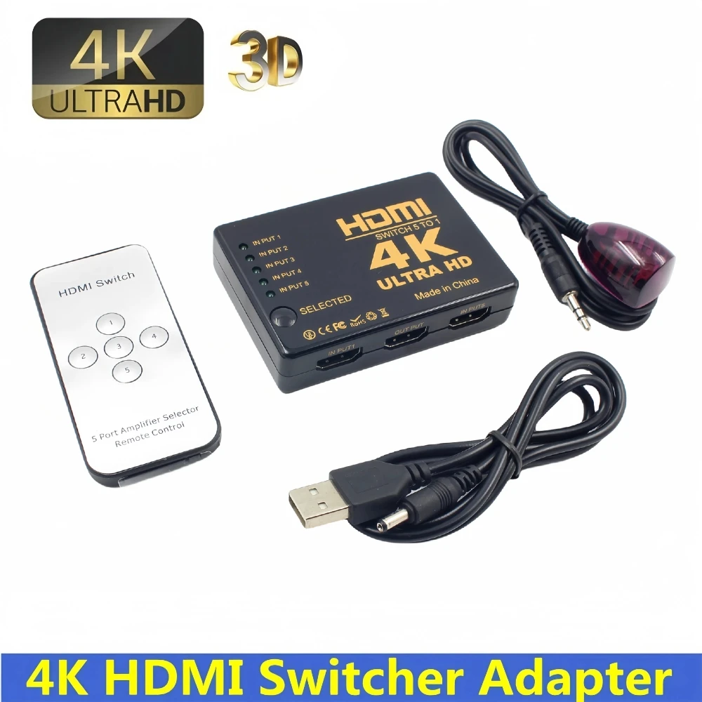 HDMI-compatible Switcher 4K HD1080P 3 5 Port HD Switch Selector Splitter With Hub IR Remote Controller For HDTV DVD TV BOX