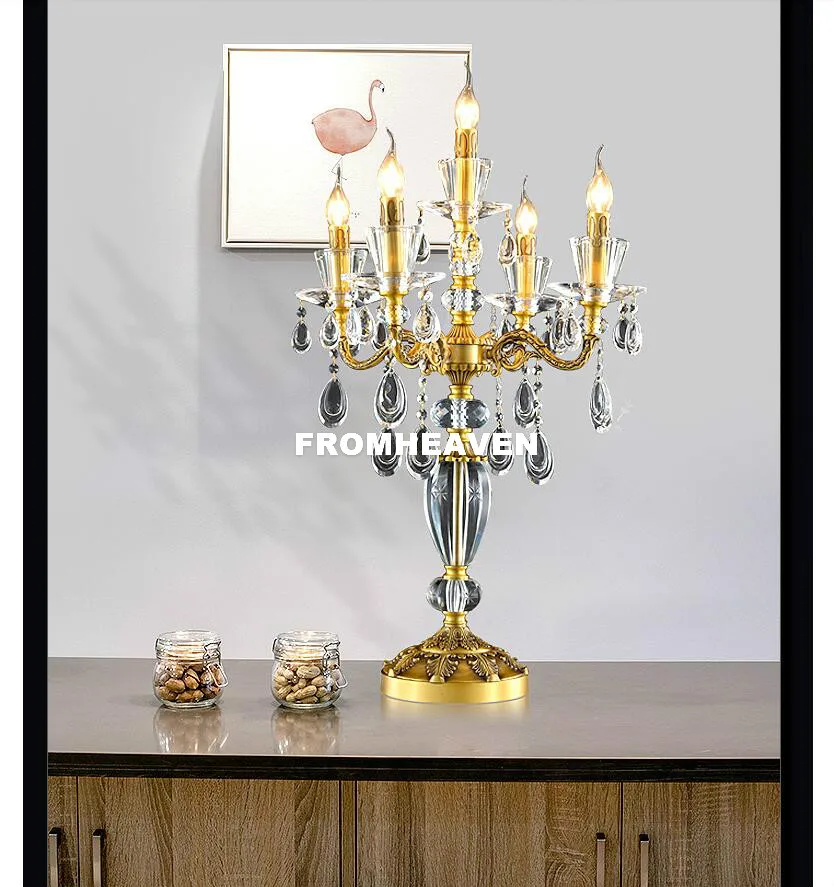 

European Modern 100% Copper Table Lamp Luxury Crystal Table Lamp Fully Bronze Style Bedroom Bedside Lighting Fixture Lighting