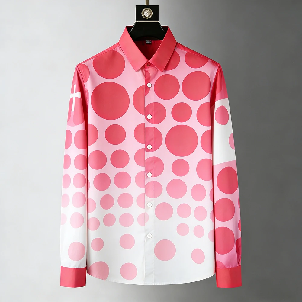 Men's New Pink Heart Lightning Pattern 3D Printed Shirt Hawaiian Tropical Casual Top Long Sleeve Collar Business Simple Clothing