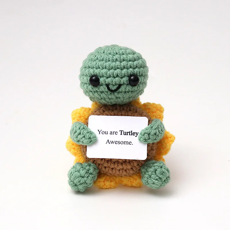 Funny Crochet Positive Energy Turtle With card Desktop Ornament Home Room Decoration Handmade Knitted Bee Doll Christmas Gift
