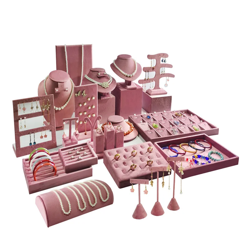 

Стеллаж для ювелирных изделий из розовой бархатной ткани