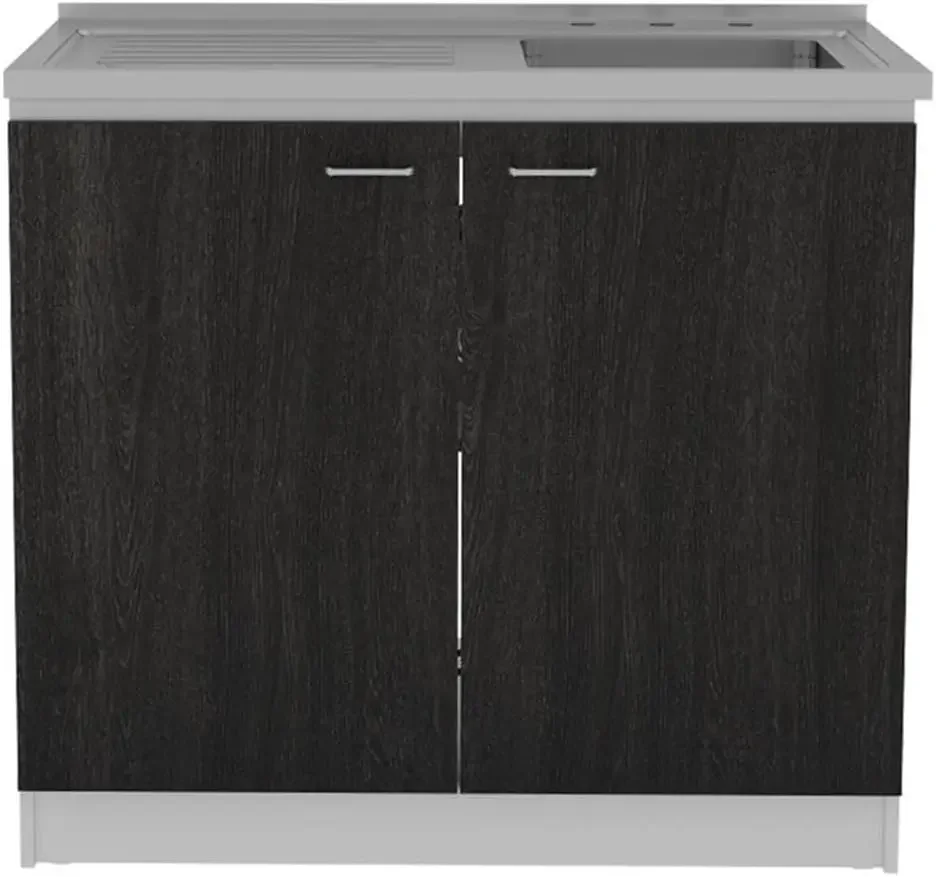 Napoles Utility Sink Cabinet with Sink, 39.3" Double Door Kitchen Sink Cabinet, Integrated Stainless Steel Basin & Countertop, U view 5