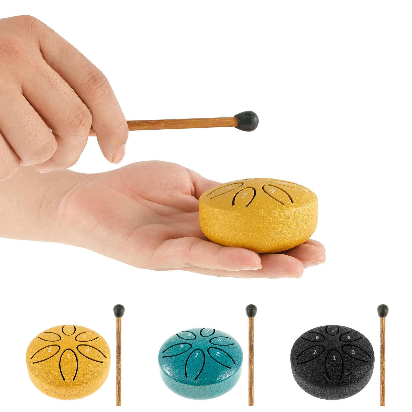 Tambor de língua de aço, design compacto, portátil, fácil de usar, 6 notas, 3 polegadas, instrumento de percussão musical, tambor de chuva