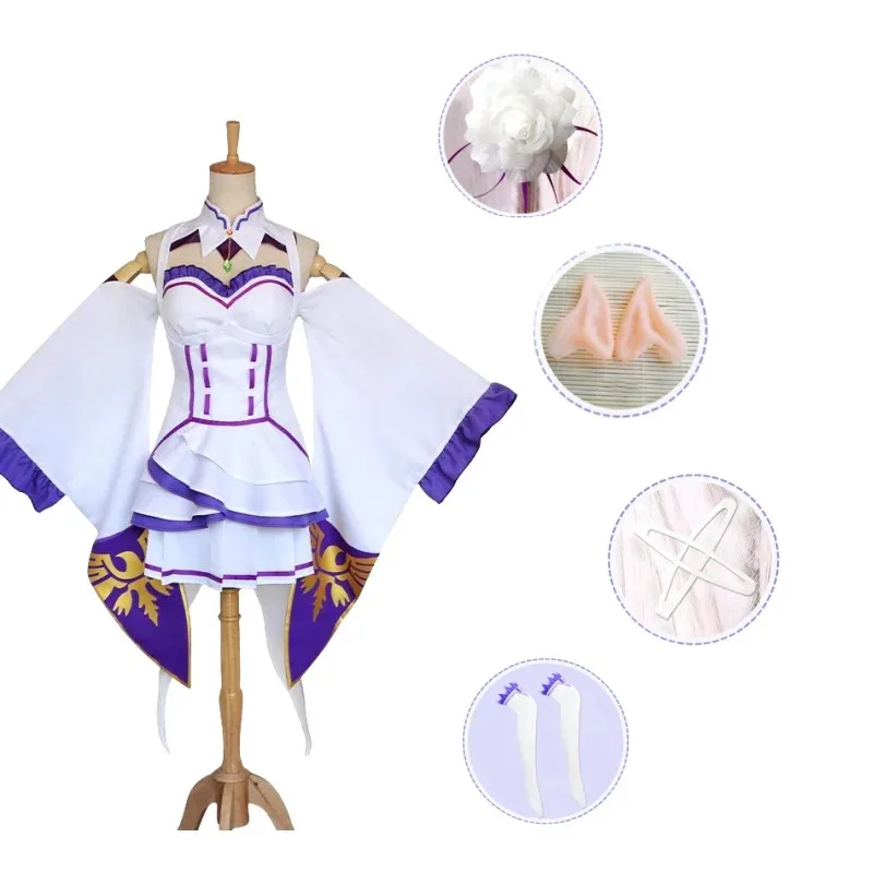 

Аниме Re Zero Kara Hajimeru Isekai Seikatsu Emilia косплей женские платья головные уборы костюмы для вечеринки на Хэллоуин yj4k