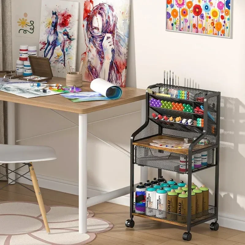 Factory Minimalist Household Goods Cart Rack Pull-out Mobile Crafts Rack Paint Brush Painting Tool Multi-layer Storage Rack