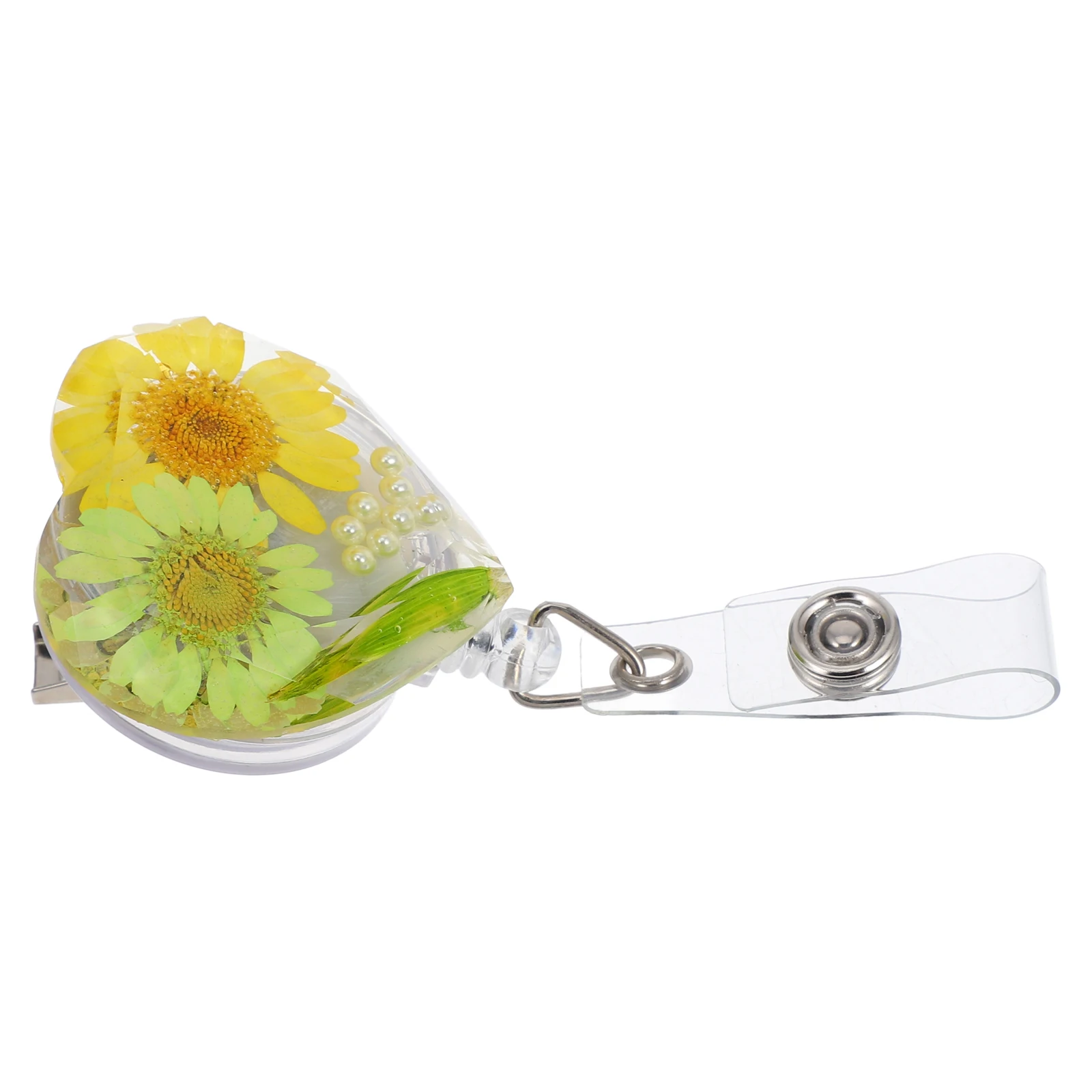 

Badge Holders Retractable ABS Resin Daisy Floral Design Easy Pull Clip for Nurse Teacher Heart Shape Christmas Gifts