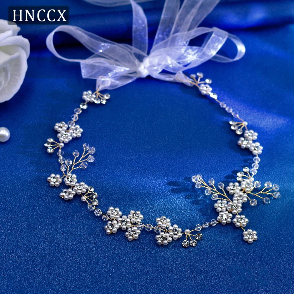 HNCCX Wedding Headband Bridal Pearl Hair Accessories Rhinestone Headdress Bride Crystal Hair Band For Bridesmaid Party CP129