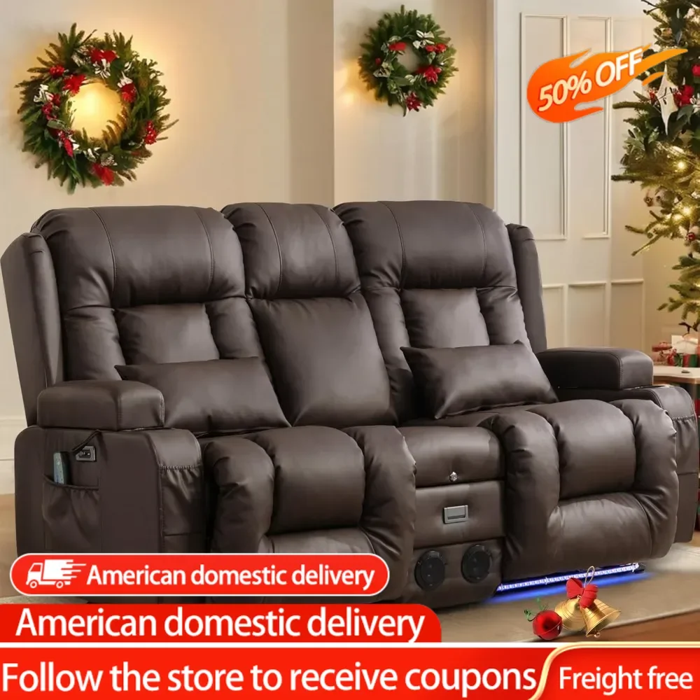 Recliner Sofa with Massage & Heat Home Theater Seating with Console Electric Recliner RV Sofa with USB/Outlet/Storage