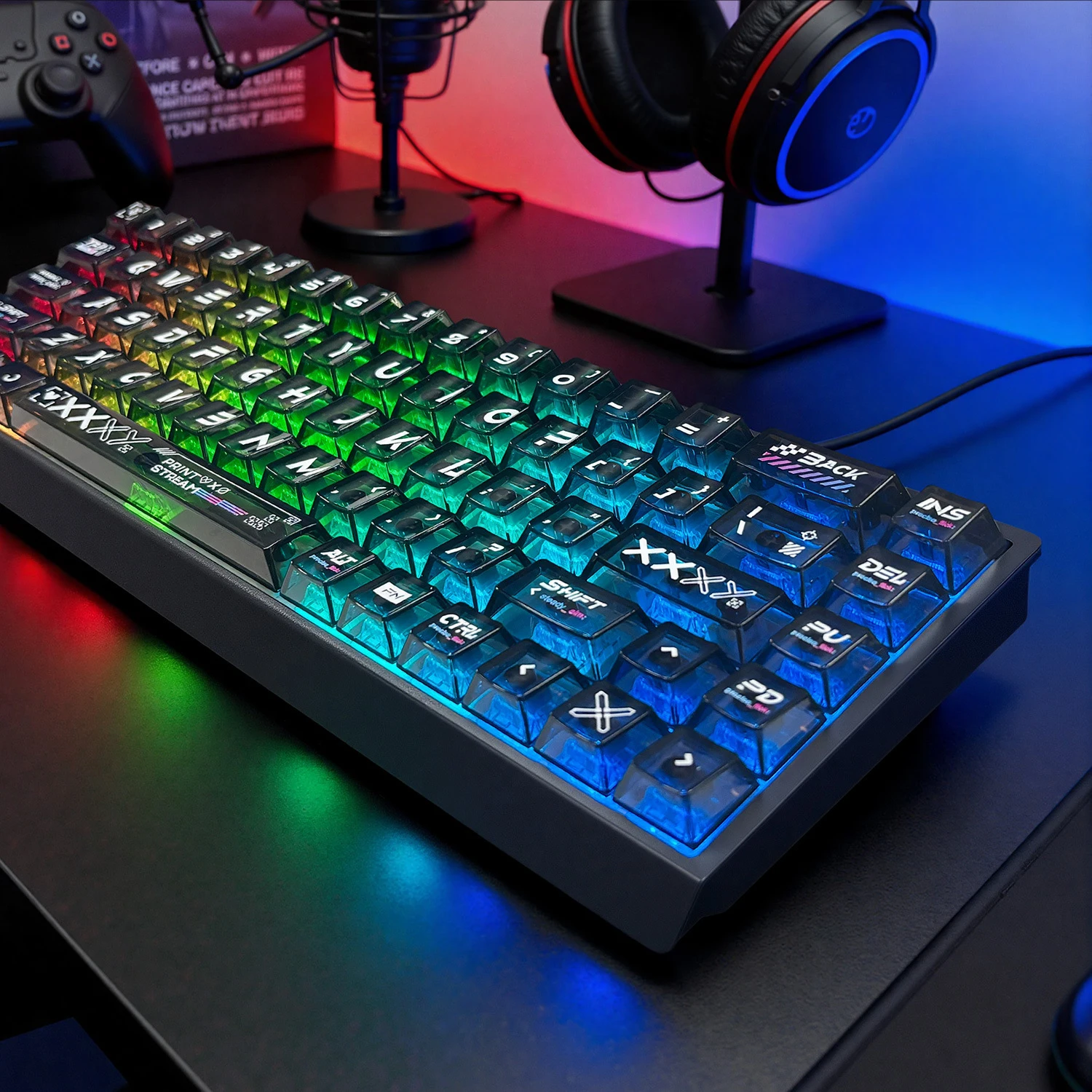 

Printstream Black Full Transparent PC Keycaps 136 Keys Korean Double Shot Cherry Profile Keycap for Gateron Mechanical Keyboard
