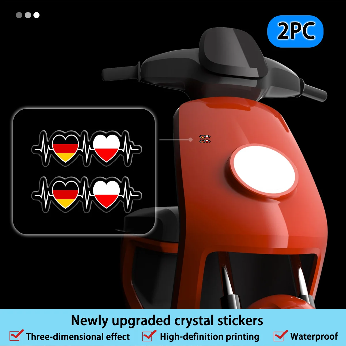 

Germany Poland Heartbeat Vinyl Stickers, Waterproof & Scratch Resistant, for Car, Motorcycle, Laptop