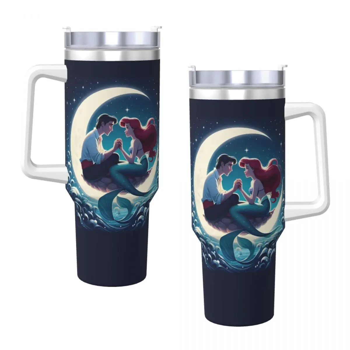 The Little Mermaid Cartoon11 Stainless Steel Tumbler Beach Coffee Mug With Straws and Lid Large Mugs Cup Cold Water Bottle