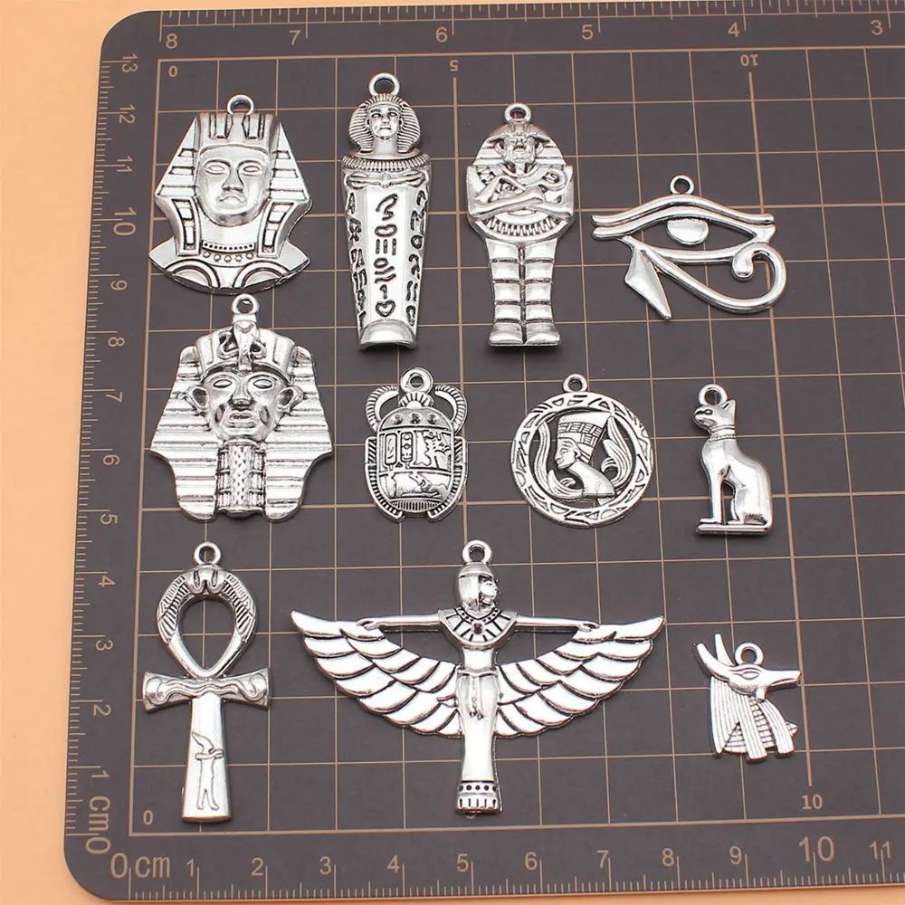 11pcs/lot Mysterious Ancient Egypt Series Anubis Horus Pharaoh Ankh Cross Charms Collection For Jewelry Making Accesories