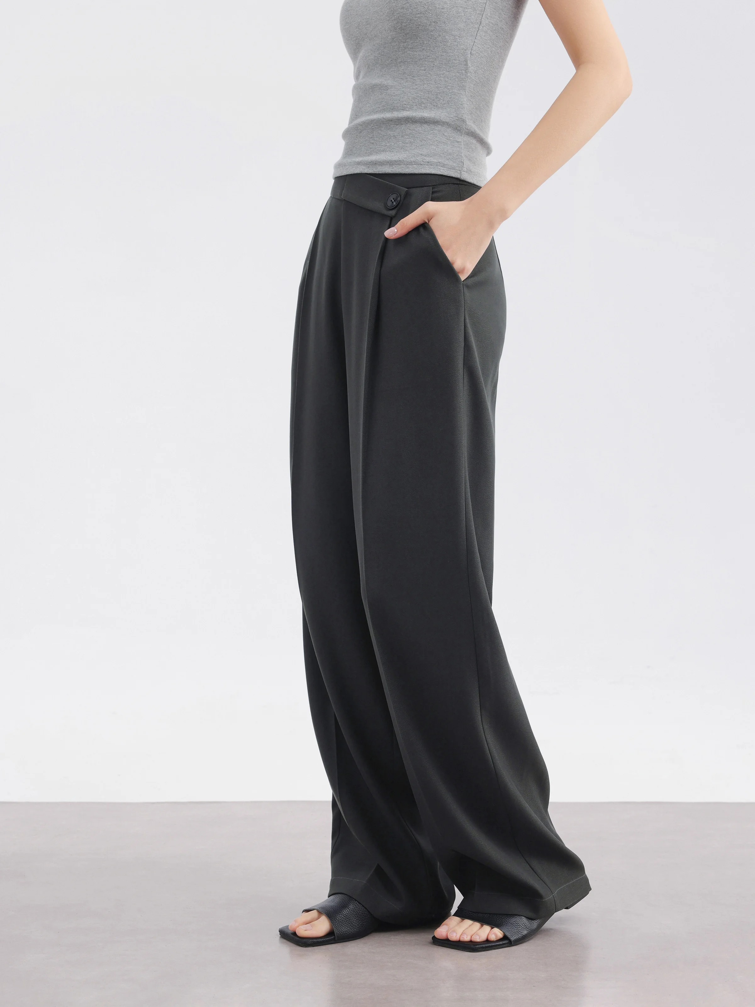 

Gray High Waist Wide Leg Trousers Women Summer Draped Straight Leg Pants Slimming Loose Fit Casual Office Wear Chic Long Pants