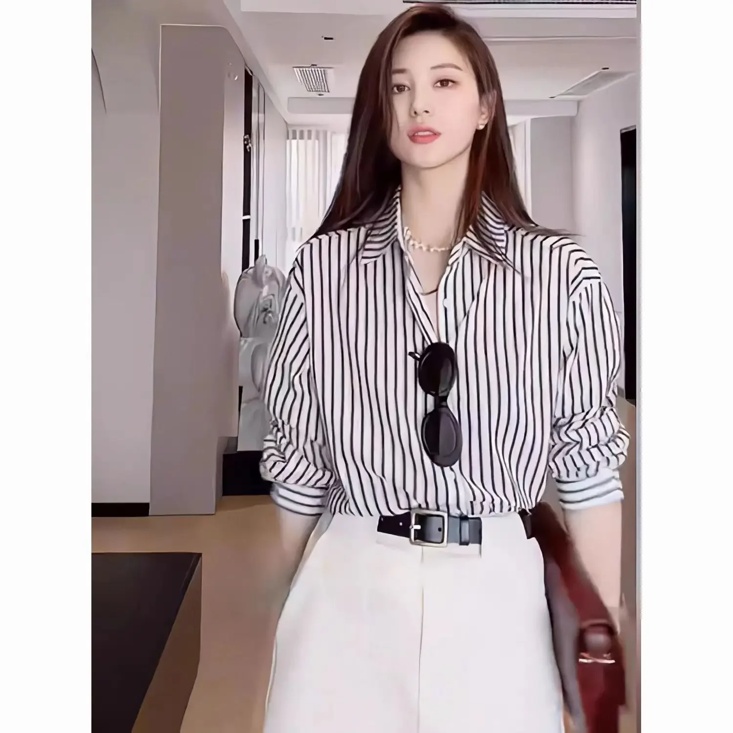 Black Striped Blouse For Women Srpng Temperament Casual Long-sleeved Shirt Office Lady Wear Elegant Ladies Clothes Tops