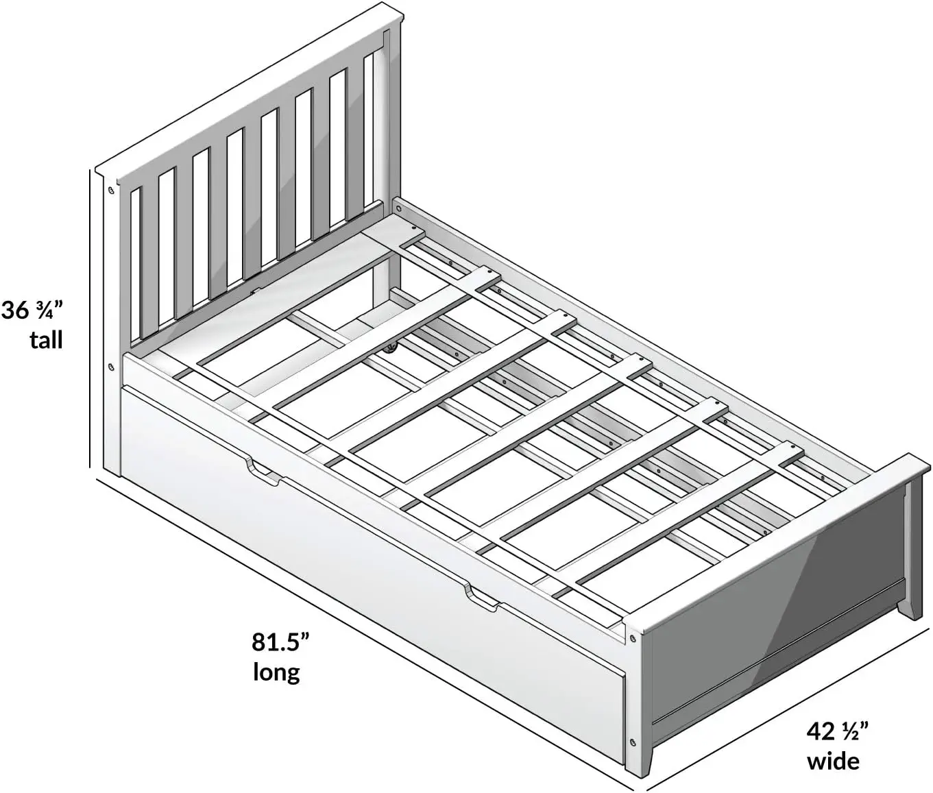 Letto matrimoniale, struttura del letto in legno con testiera per bambini con rotelle, a doghe, blu