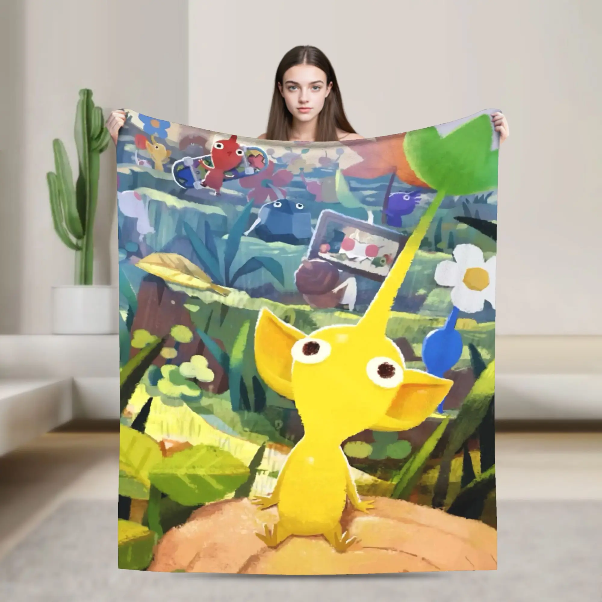 Pikmin Spieldecke, weich, warm, Neuheit, Plüsch-Überwurf, Decke für Wohnzimmer, Picknick, Flanell, Tagesdecke, Bettdecke