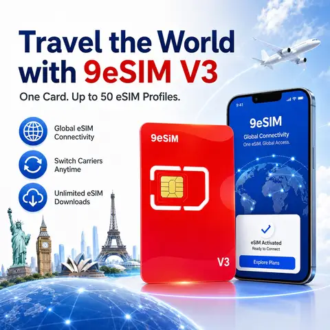 9esim V3 Physical ESIM Write Card Mobile Unlimited Download Profile Compatible with ESIM Unlocked Mobile Phones Support STK Menu