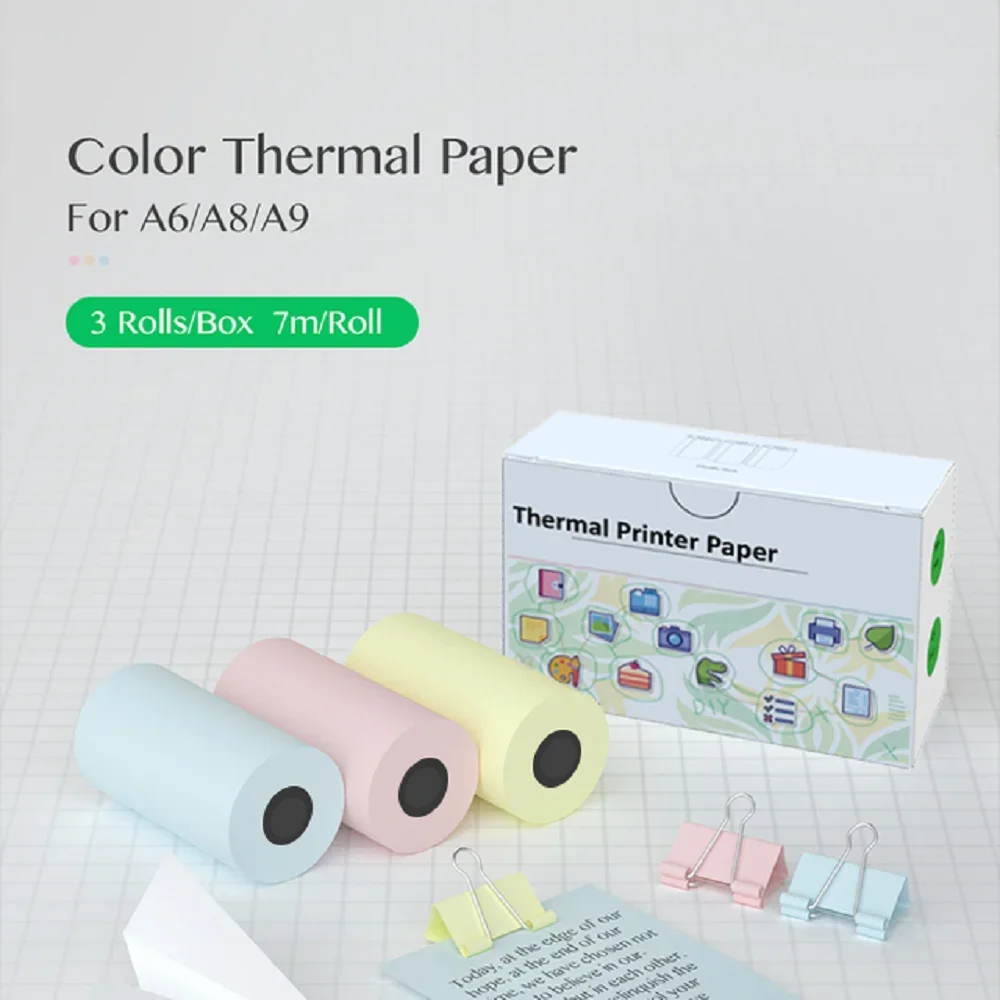 Thermal Paper Self-Adhesive Sticker Paper for Mini Thermal Pocket Printer Pink/Blue/Yellow 3 Rolls for Texts Notes Journal Photo