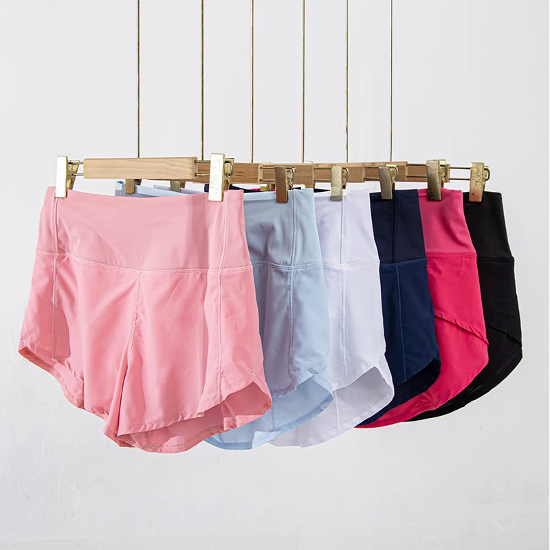 Running Yoga Shorts Women High Waisted Athletic Shorts Lined Workout Zipper Pocket Shorts Femme Sportswear Summer Pants Gym Wear