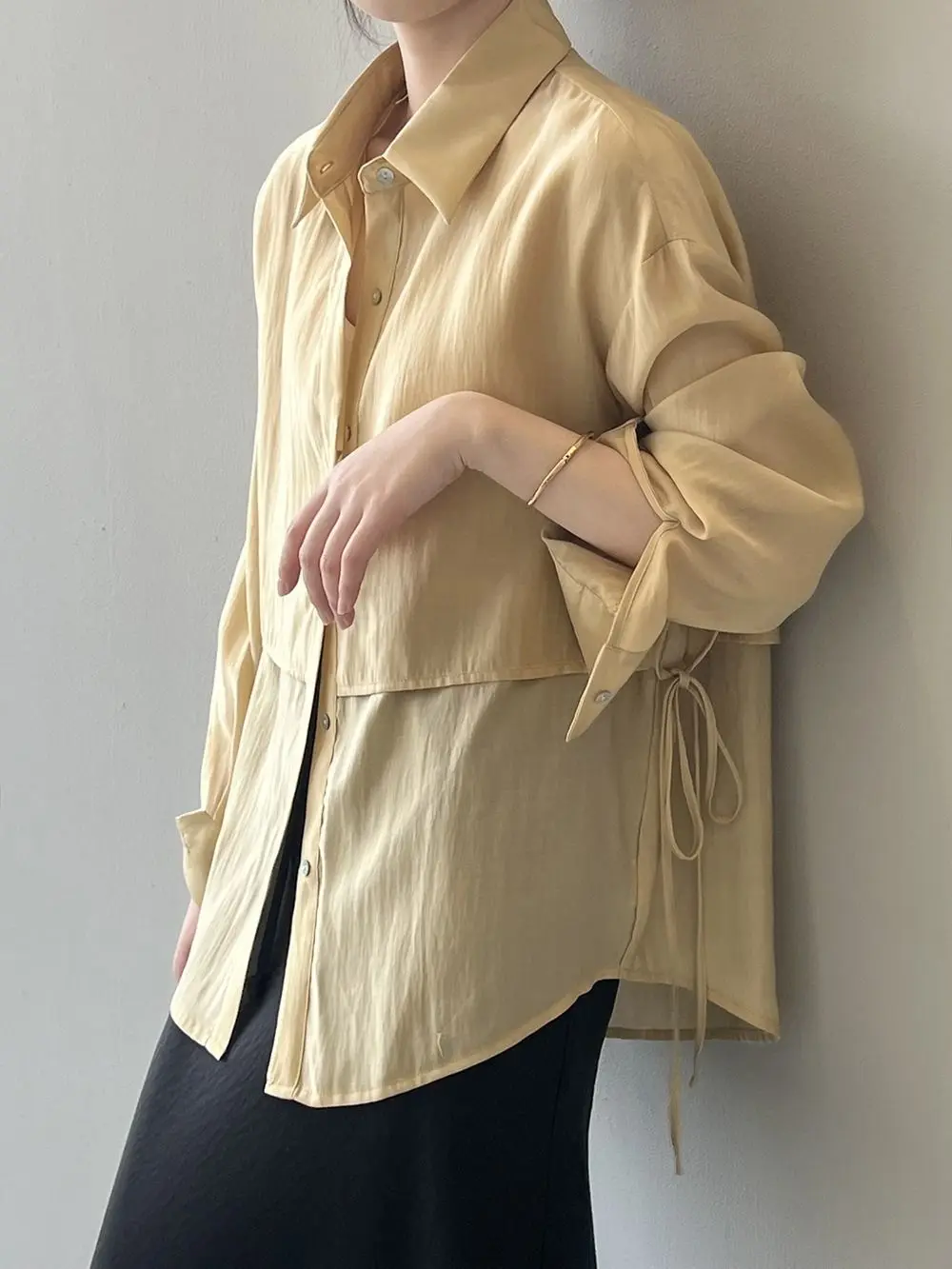 Fake Two-piece Tie-shirt for Women Spring/Summer 2025 Collection Collared Loose-fitting Long-sleeved Top with Temperament