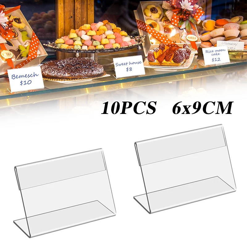 10PCS 9X6 CM L Shape Mini Label Deskstop Stand Racks Acrylic Card Display HoLder CLear Price Tag CLip Sign Card HoLder Stands