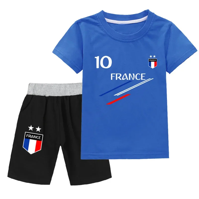 New Summer Kids Clothes Baby Boys France Football 10 MBP Tracksuit 2Pcs Children Boy Sports suit Outfits Short Sets