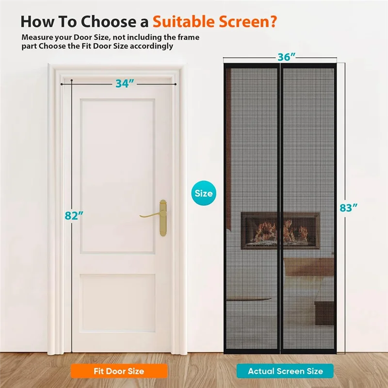 

A88E-Magnetic Mesh Curtain For Doors 34Inch X 82Inch - Self Sealing, Hands-Free, Upgraded Polyester Fabric
