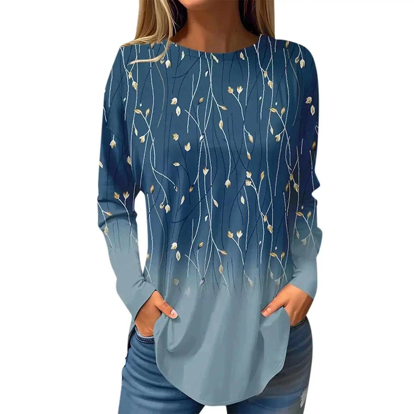 

Faionable Women's Long Sve T-irt round Ne Pullover Casual Silk Top Spring 2026 Other Material 00% Ladies' Premium Wear