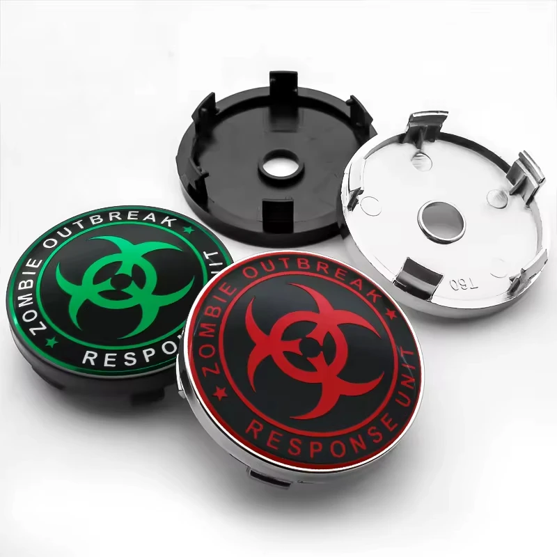 4pcs/set Universal 60mm Zombie Outbreak Emblem Car Wheel Center Cap Hub Covers Badge For Ford Subaru Honda Audi Mazda KIA TESLA