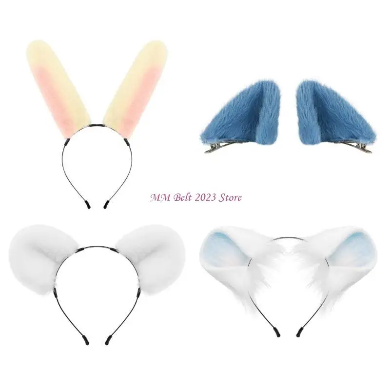 49ME Adorkable Rabbits Makeup Headpiece for Proms Birthday Hairbands Fun Headwear Furry Hair Headwear for Children view 4