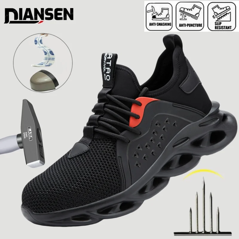 

Mesh Lightweight Safety Shoes Men Cushion Work Sneakers Steel Toe Shoes Construction Safety Boots Anti-smash Work Shoes