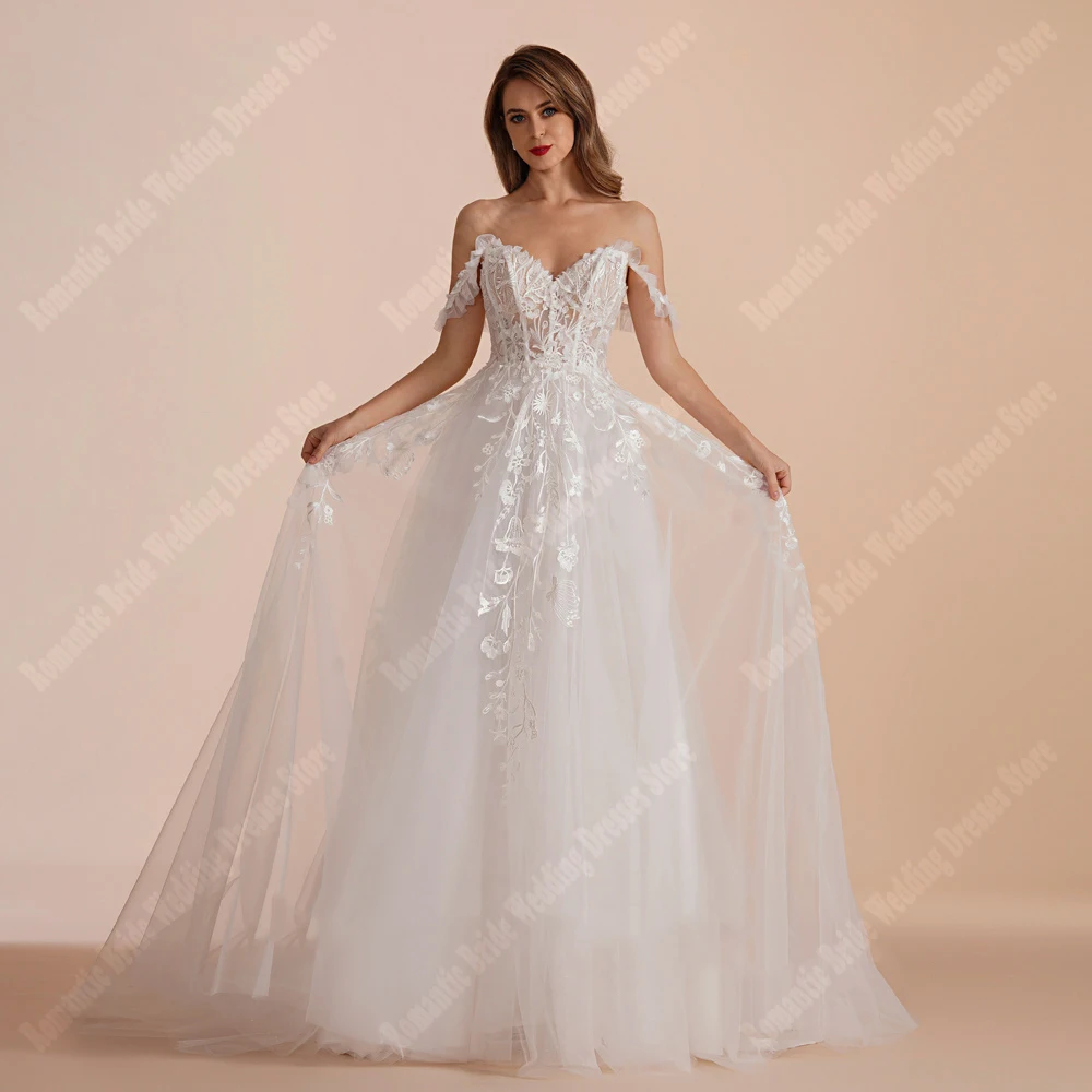 Elegante schulter freie Frauen Brautkleider Wisch länge wunderschöne Prinzessin Brautkleider formelle Party Vestidos de Novia