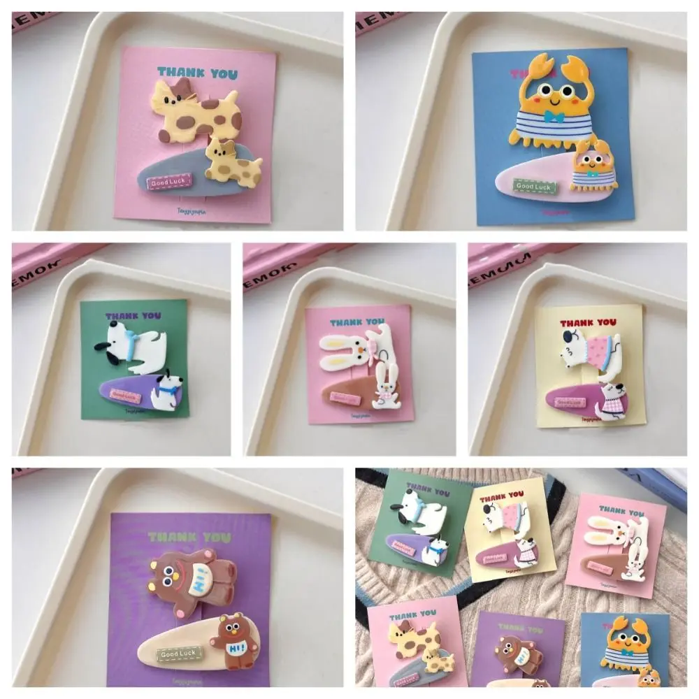 Funny Kawaii Cartoon Mini Hair Clip Animal Korean Style Bear BB Clip Hairpin Candy Color Cute Barrettes Set